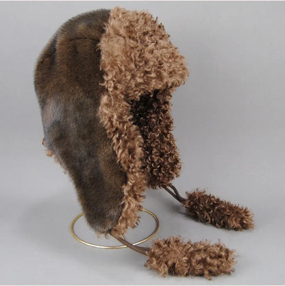 Real Fur Wool Hat Unisex New Winter Warm Bomber Russian Ushanka Hats With Ear Flaps Cow Leather Thick Snow Earflaps Baseball Cap