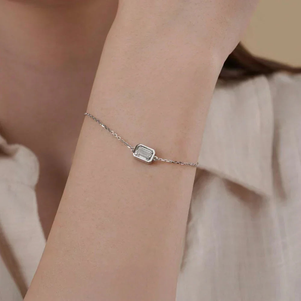 Bezel Setting 1/2CT Pear Marquise Emerald Cut Moissanite Solitaire Link Bracelet Women 925 Silver Diamond Party Wrist Chain