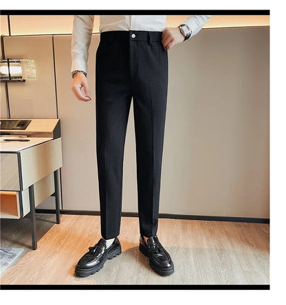 Men's Waffle Casual Pants Fashion Korean Stretch Waist Business Formal Pants Mens Social Party Suit Pants Streetwear Pencil Pant
