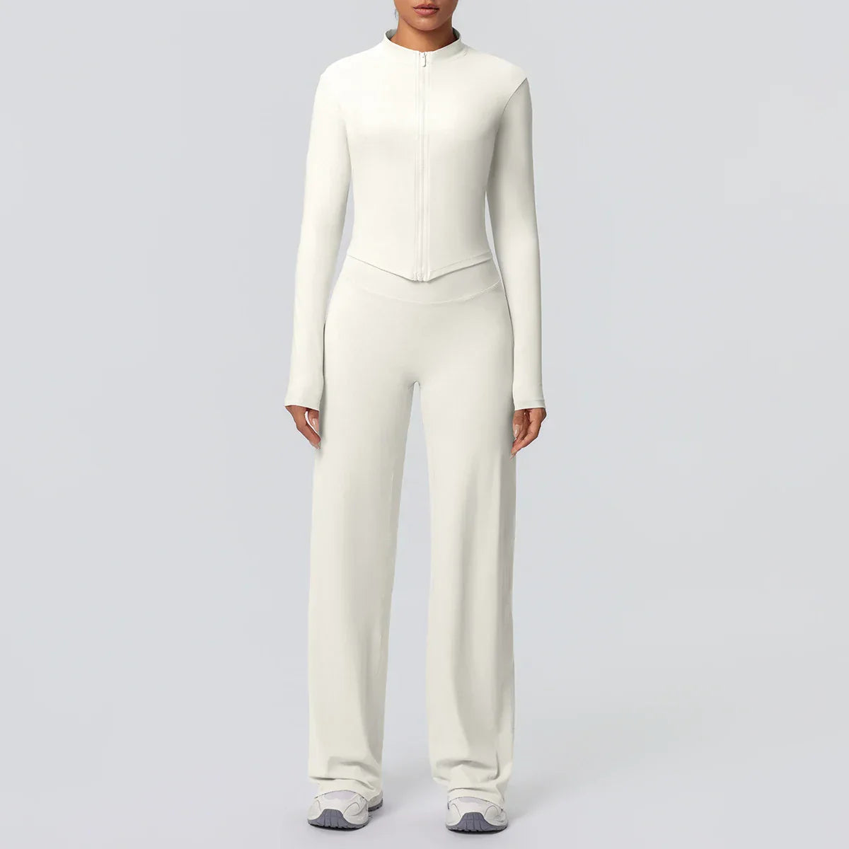 2pieces Quick Drying Sports Fitness Clothing Yoga Set Women Yoga Zipper Long Dleeves High Waisted Breathable Wide Leg Pants Set