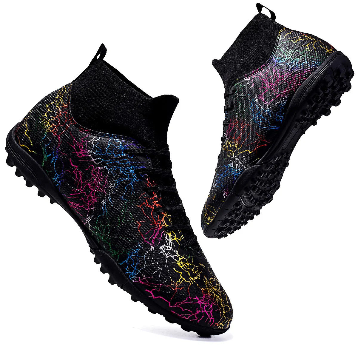 Professional High-Top Soccer Shoes for Men, Tf, Broken Nails (Referring to Cleats), Short Nails (Referring to Studs), Artificial Turf Training, Breathable, Anti-Slip