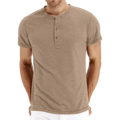 Brand Quality Cotton Men T-shirt Henry Neck Fashion Design Slim Fit Solid T-shirts Male Tops Tees Short Sleeve T Shirt For Men