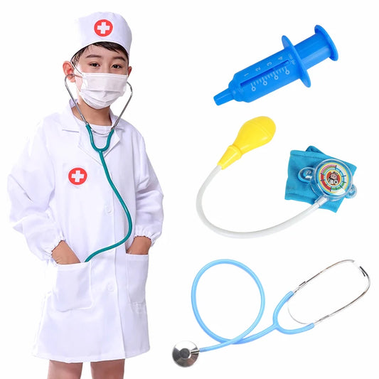 Children Cosplay Costumes Kids Doctor Clothing with Accessory Halloween Play the Role Props Uniform for Boys Girls Gifts TMZ