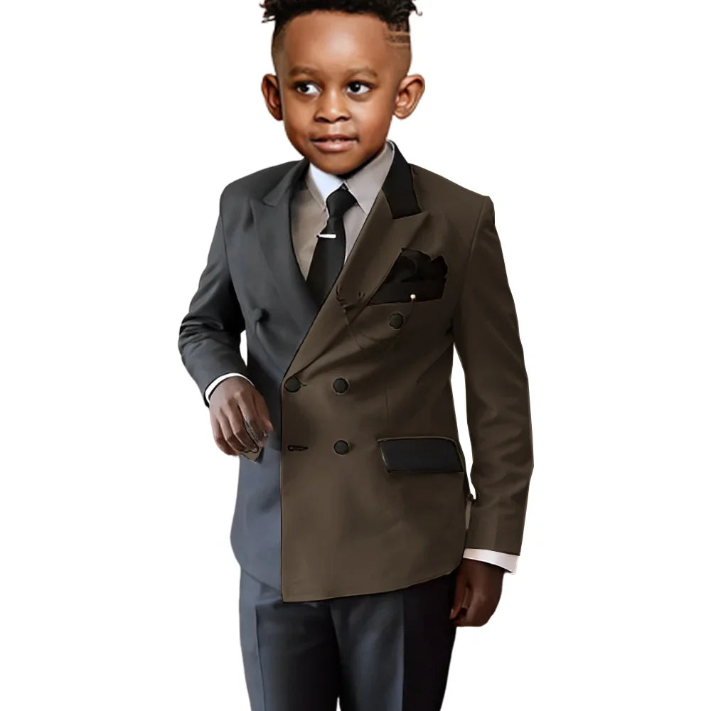 Fashionable Colour-blocked Boys Suits 2 Pieces Piano Performance Wear,Double Breasted Kids Tuxedo Sets Wedding Party Outfit