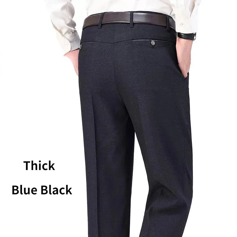 Mens Autumn Thick Summer Thin Business Pants Loose Male Pant High Waist Straight Trousers Casual Fashion Pant Plus Size 28-40