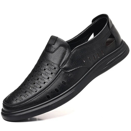 Spring Summer New Hallow Breathable Loafers for Men Fashion Casual Leather Shoes Male Solid Color Soft Sole Designer Shoes Man