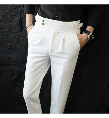 High Quality Italian Style High-waisted Suit Pants Fashion Neapolitan Men's Slim Fit Business Office Social Wedding Trousers
