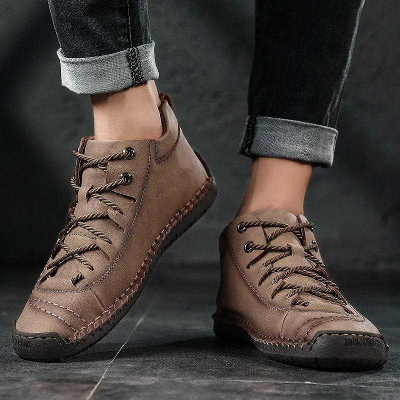 New Large-Sized 100% Cowhide Men's Boots Fashionable Casual Thick-Soled Breathable Men's Leather Shoes Outdoor Sports Chelsea