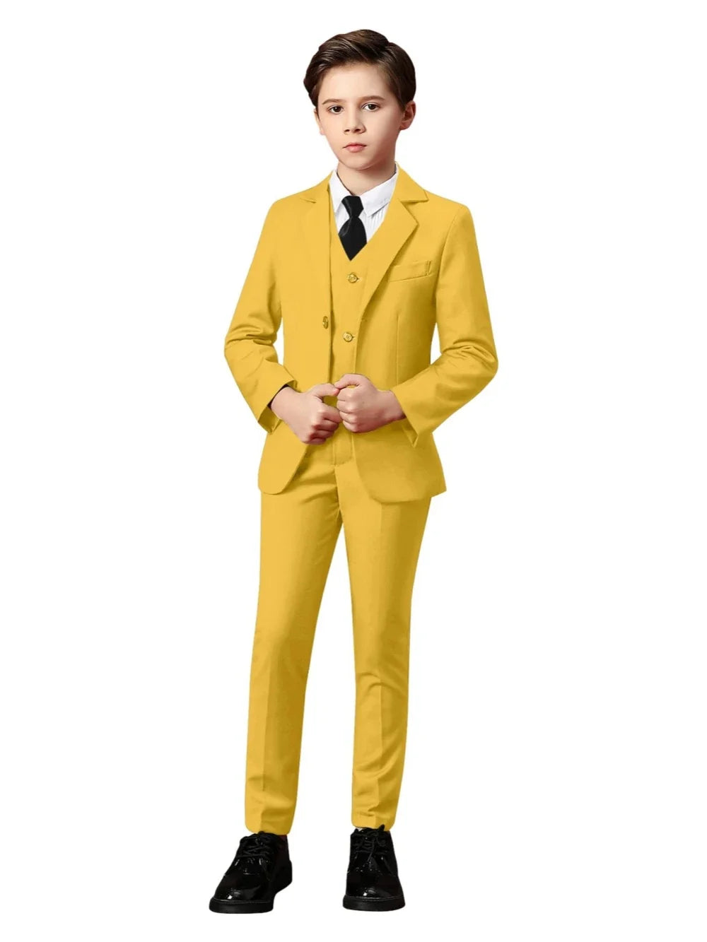 Boys Solid Suit Set 3 Pieces Perfect For Parties Smart Elegant Notched Lapel Kids Suits Wedding Ring Bearer Outfit 2-20T