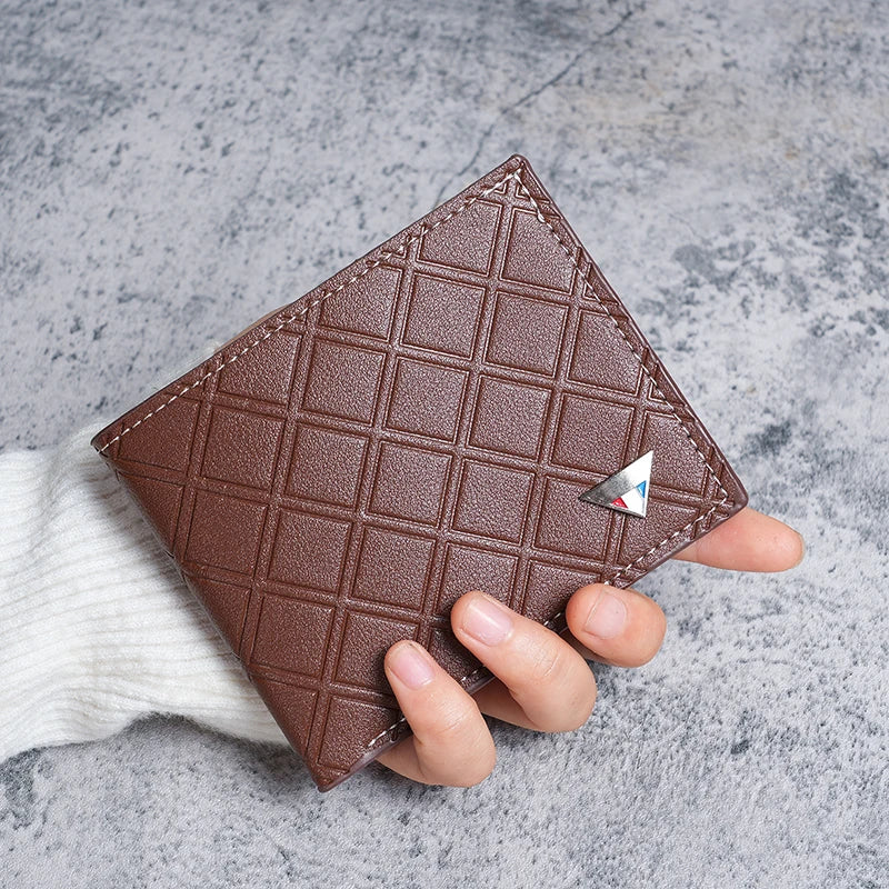 New men's wallet short wallet young men's fashion and leisure plaid multi-card thin soft wallet coin purse