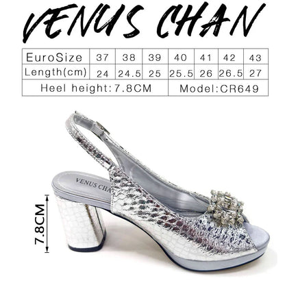Italian Shoes and Bags Matching Set 2024 Women Heel Party for Silver Colour Italian Design Wedding Bigger Size Shoes