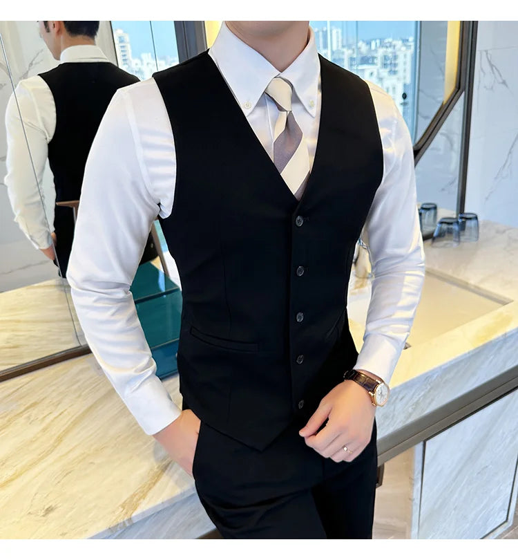 ( Vest + Pants) Men Luxury High Quality Business Suit Vest 2 pieces Formal Groom Wedding Dress Vest Set Fashion Club Clothing