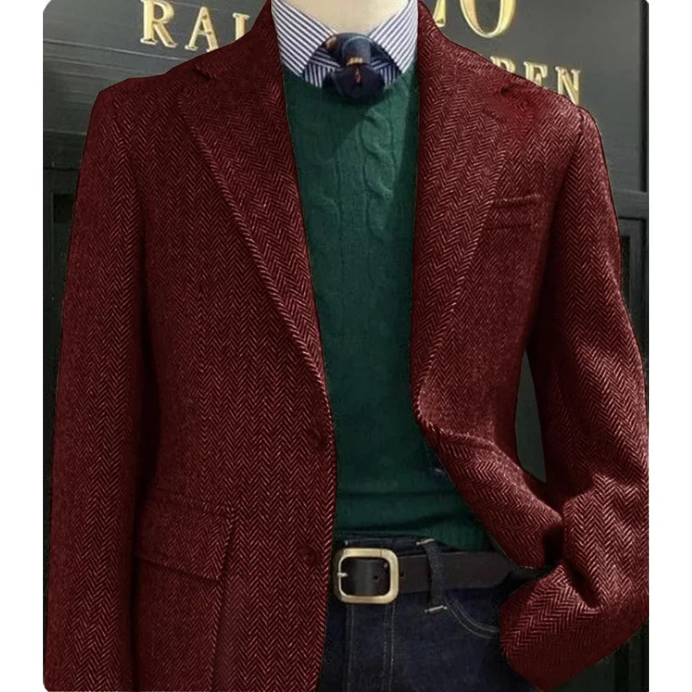 Elegant Mens Suit Jacket Herringbone Single Breasted Business Suit Blazer Casual Jacket Tailleur Fashion Slim Fit Comfortable