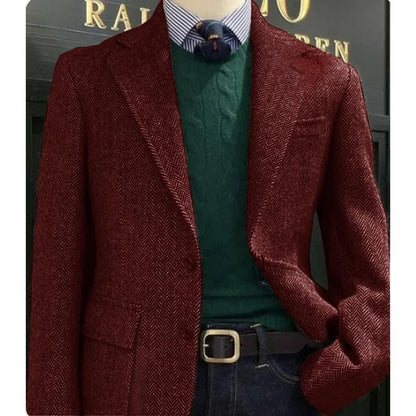 Elegant Mens Suit Jacket Herringbone Single Breasted Business Suit Blazer Casual Jacket Tailleur Fashion Slim Fit Comfortable