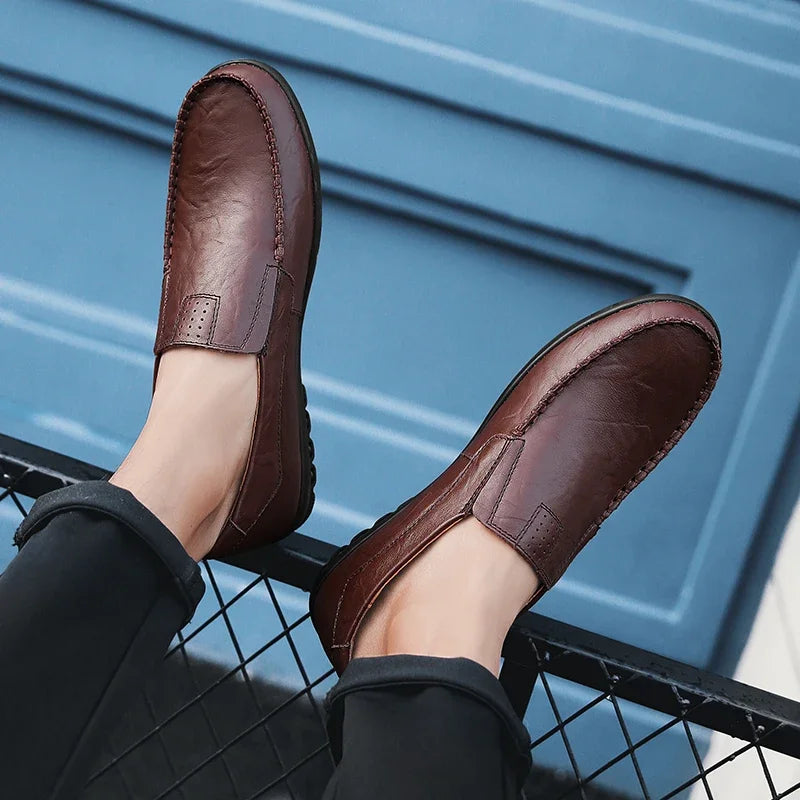 Genuine Leather Men Casual Shoes Luxury Brand Mens Loafers Moccasins Breathable Slip on Black Driving Shoes Plus Size 37-47