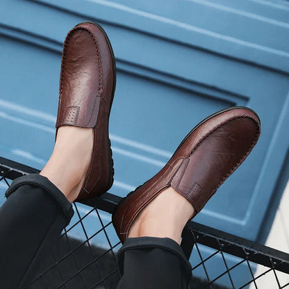 Genuine Leather Men Casual Shoes Luxury Brand Mens Loafers Moccasins Breathable Slip on Black Driving Shoes Plus Size 37-47