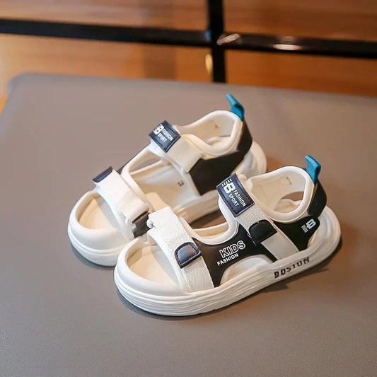 Kids'Casual Shoes Sandals PU Leather Summer Shoes For Beach Anti-slip Hook and Loop Boys Soft Bottom Beige Black Shoes Size 26-3