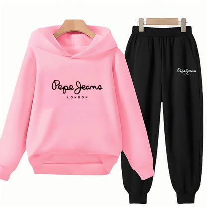 Boy Girls Children's Hoodies Suit Tops+Bottom Toddle Black Sweatshirr White Child 3-12 Year Pink Fashion Printing Coat Clothing