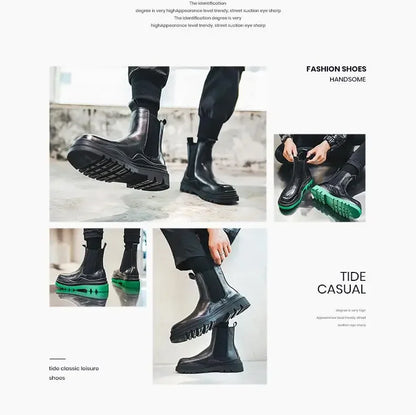 Fashion Mens Sheoes Platform Chelsea Boots Thick Bottom Split Leather Ankle Boots Male Footwear Round Toe Short Boots