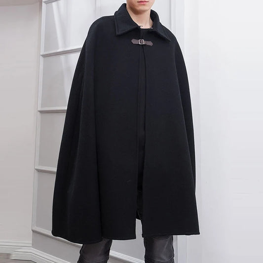 Fashion Men Cloak Coats Lapel Solid Color One Button Cape Trench Streetwear 2023 Casual Male Overcoats Ponchose S-5XL