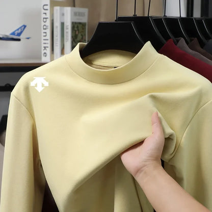 luxury quality man long-sleeved t-shirt mock neck solid color printing warm spring new long sleeves sports fashion mens clothing
