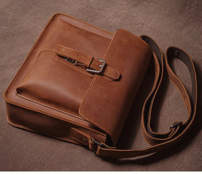 Luxury Brand Genuine Leather Shoulder Bag Men Crazy Horse Cowhide Messenger Bag Women Retro Crossbody Bag Trend Satchel Bag