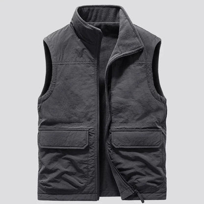 Reversible Sleeveless Jacket Men's Vest Coat Winter Waistcoat Thick Warm Fleece Workwear Tops Cargo Vest Windbreaker New Fashion