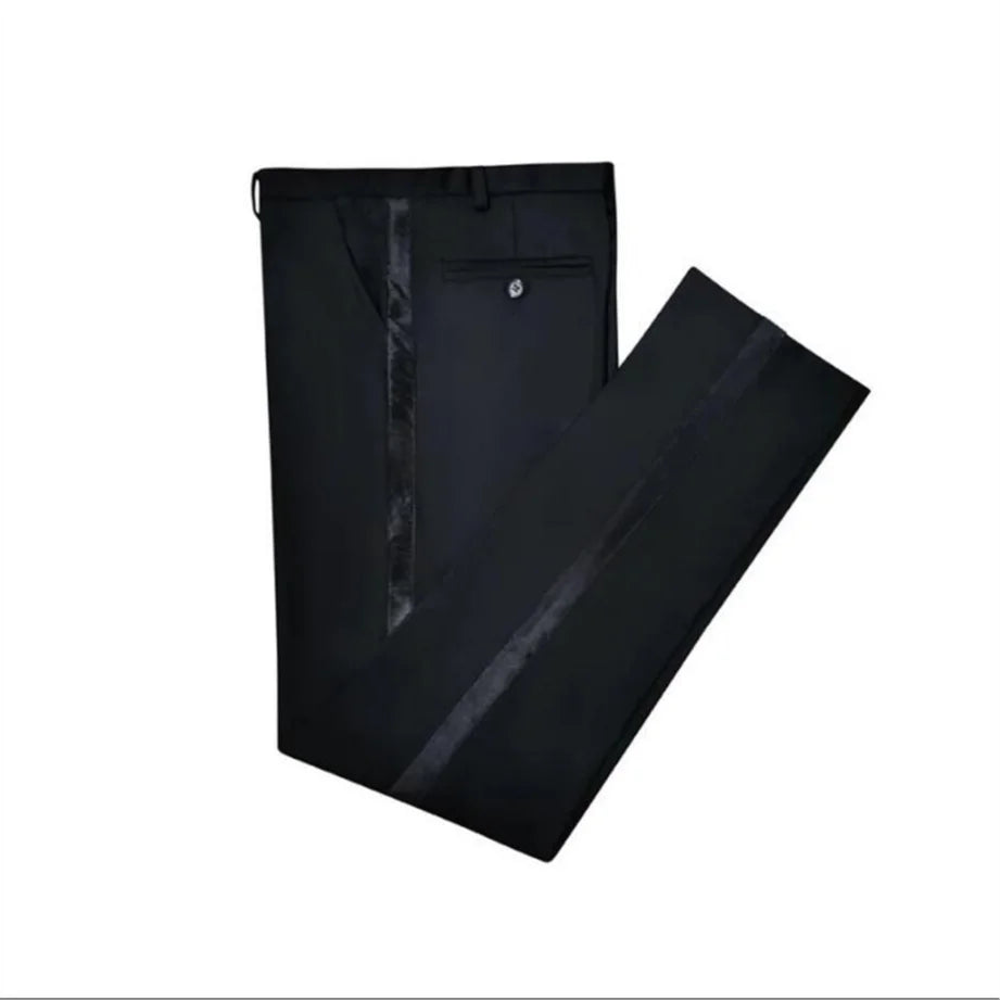 Black Men Suit Pants with Side Satin Stripe One Piece Slim Fit Formal Male Trousers Official Fashion Italian Style