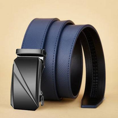 Men's Belt Blue Striped Belt Fashion Jeans Belt Genuine Leather Belt Automatic Buckle Belts