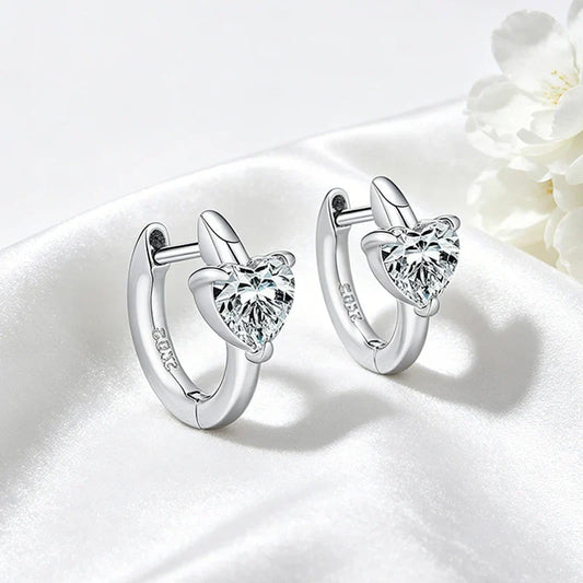 1CTTW Heart Cut Moissanite Hoop Earrings for Women Shine Wedding Party Jewelry Lab Diamond Earring Pure 925 Silver Gifts
