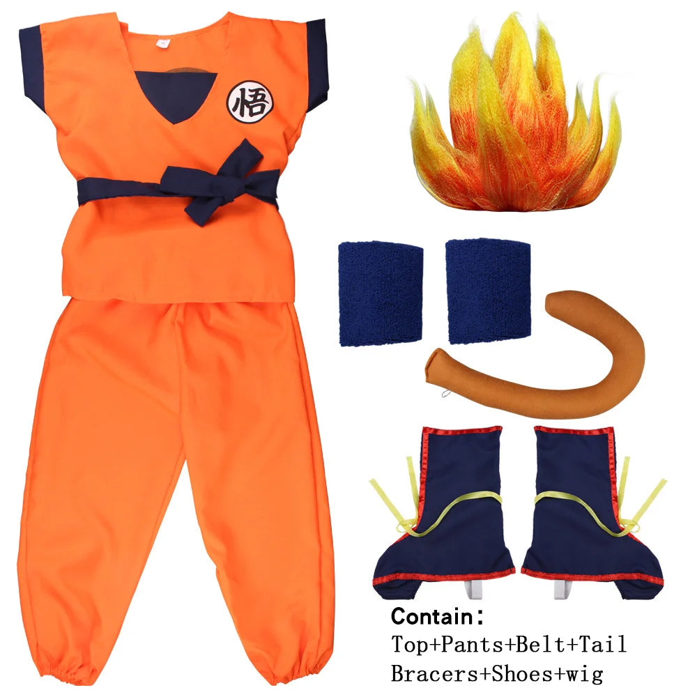 Adult Children's Anime Holiday set Son Goku Carnival Halloween Party anime Cosplay costume Top/pants/belt/tail/wrist/wig costume