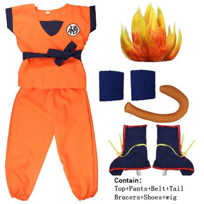 Adult Children's Anime Holiday set Son Goku Carnival Halloween Party anime Cosplay costume Top/pants/belt/tail/wrist/wig costume