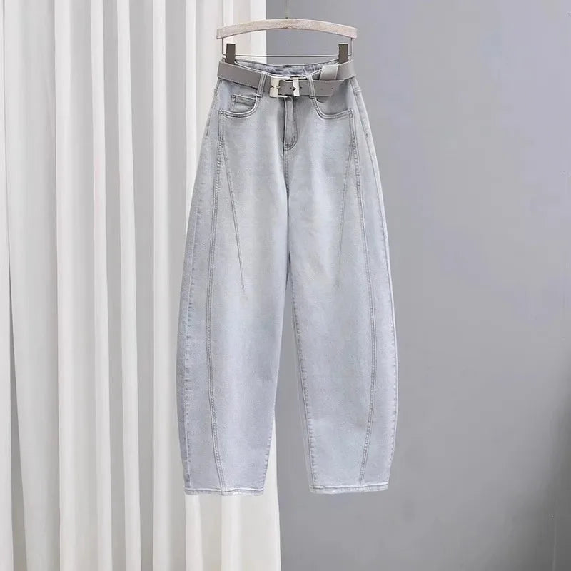 Spring Summer New Loose Dad Jeans Women Wide Leg High Waist Denim Pants Elastic Banana Long Trousers Sli Slimming Effect