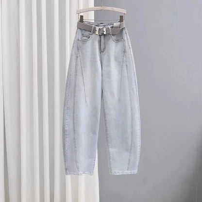 Spring Summer New Loose Dad Jeans Women Wide Leg High Waist Denim Pants Elastic Banana Long Trousers Sli Slimming Effect