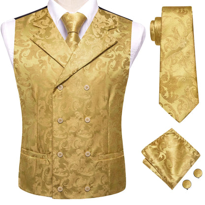 Dark Red Men's Vests Silk Paisley Jacquard Waistcoat Jacket NeckTie Hanky Cufflinks for Men Business Party Designer Gifts
