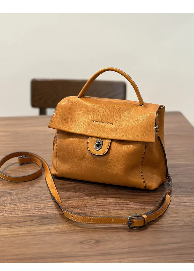 2026 Autumn New Handmade Retro Genuine Leather Women's Bag Versatile Soft Cowhide Solid Color Shoulder Crossbody Bags