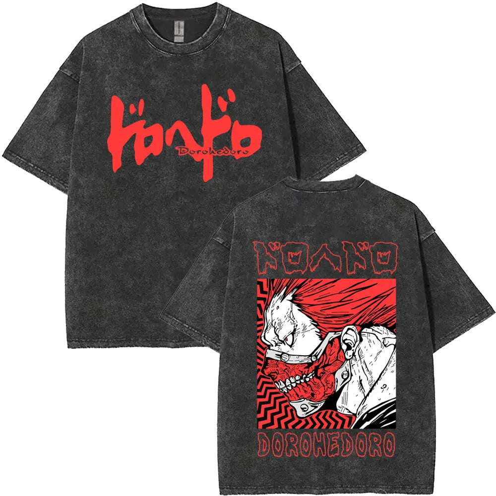 Anime Dorohedoro Kaiman Washed T-Shirt Men's Women Clothing Hip Hop Gothic Y2k T-Shirt Oversized Short Sleeve Cotton Tees Tops