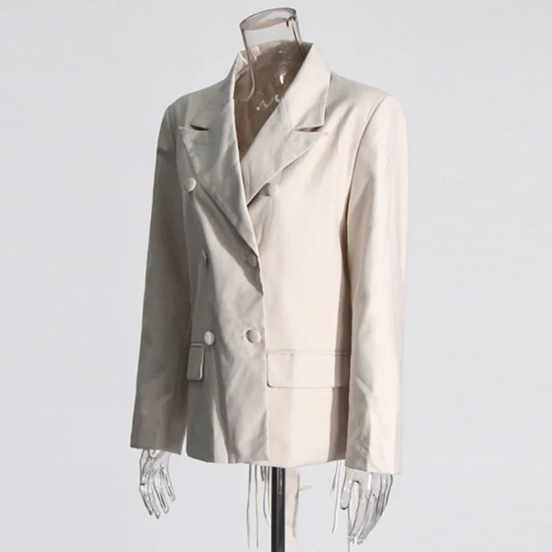 New Arrival Women Back Hollow Out Design Double Breasted Suit Jackets Y2K High Street Streamer Decoration Temperament Coat