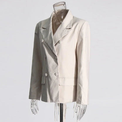 New Arrival Women Back Hollow Out Design Double Breasted Suit Jackets Y2K High Street Streamer Decoration Temperament Coat