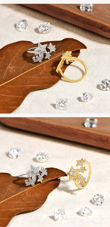 Light Luxury All Moissanite Star Rings 925 Sterling Silver for Women Unique Design With Lucky Genuine Fine Jewelry Gift