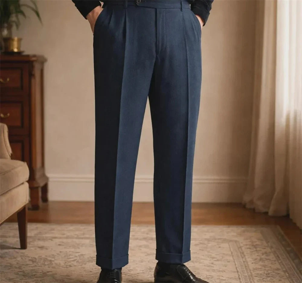 Elegant Men’s Herringbone Suit Pants Vintage British Style Casual  Trousers Tailored Formal Pants