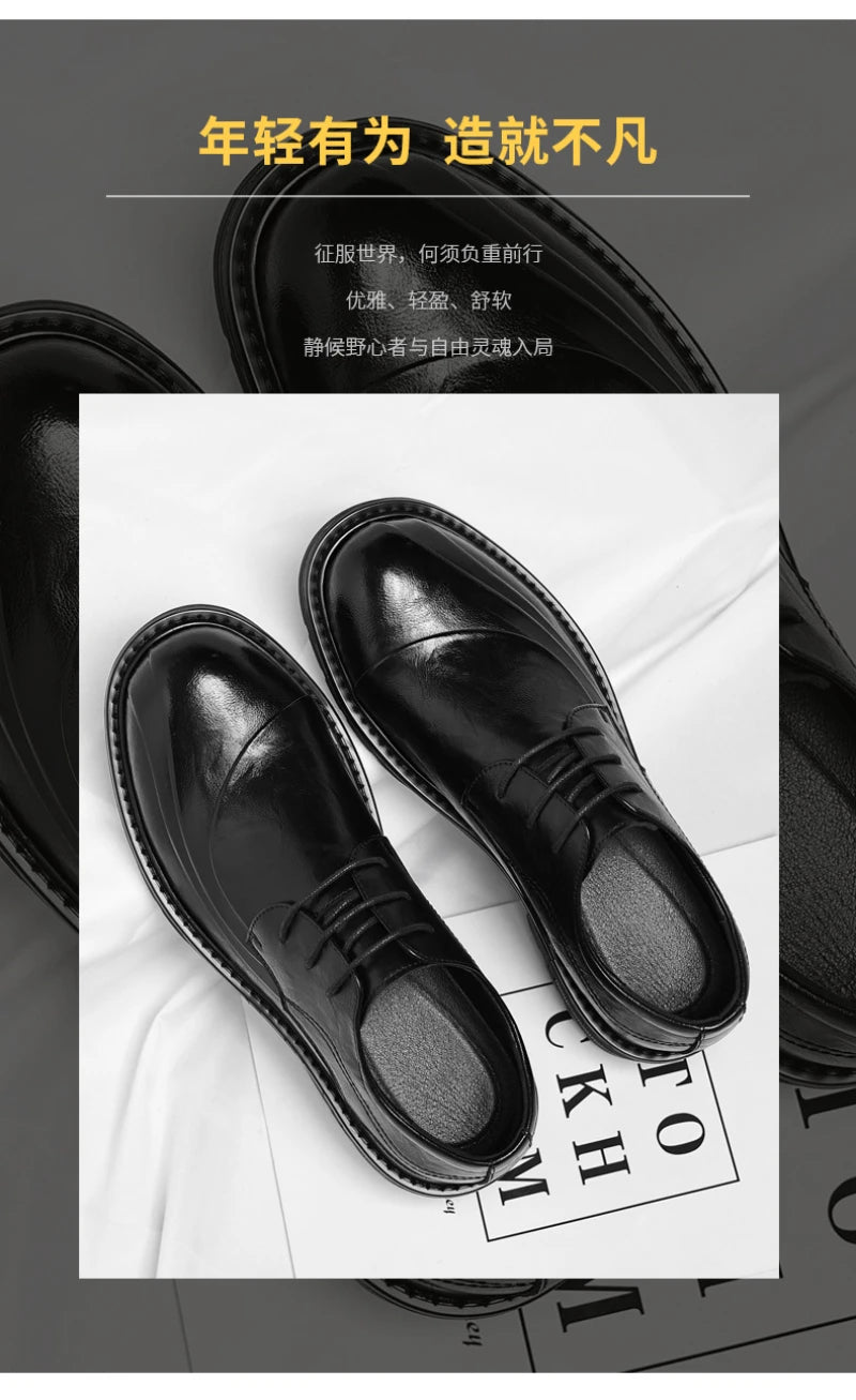 Brown Burnished Genuine Leather Lace Up Chunky Sole Formal Business Office Groom Wedding Daily Wear Shoes Fashion Comfortable