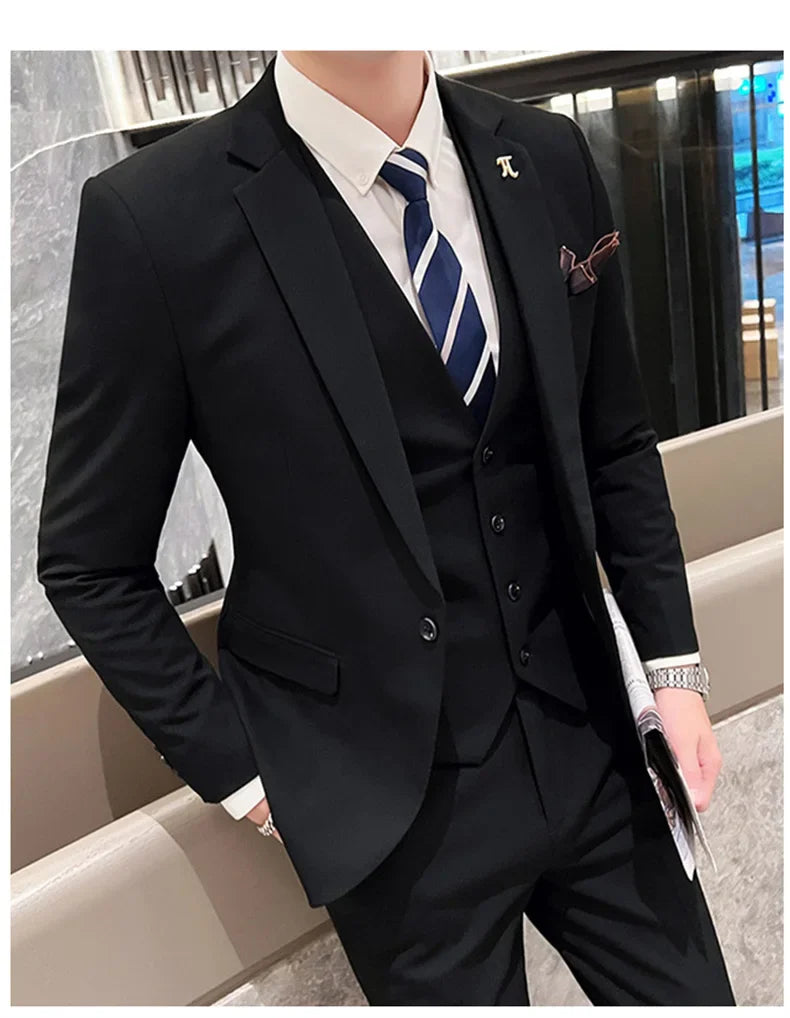 S-5XL Jacket Vest Pants Boutique Solid Color Casual Business Office Slim Mens Suit Groom Wedding Gown Blazer Waist Coat Trousers