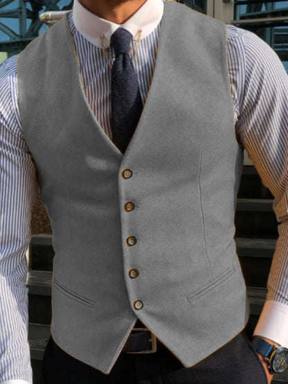 Men Vest Yellow Solid V Neck Single Button Waistcoat For Wedding Party Banquet Business Casual Daily Office Work Men Suit Vest