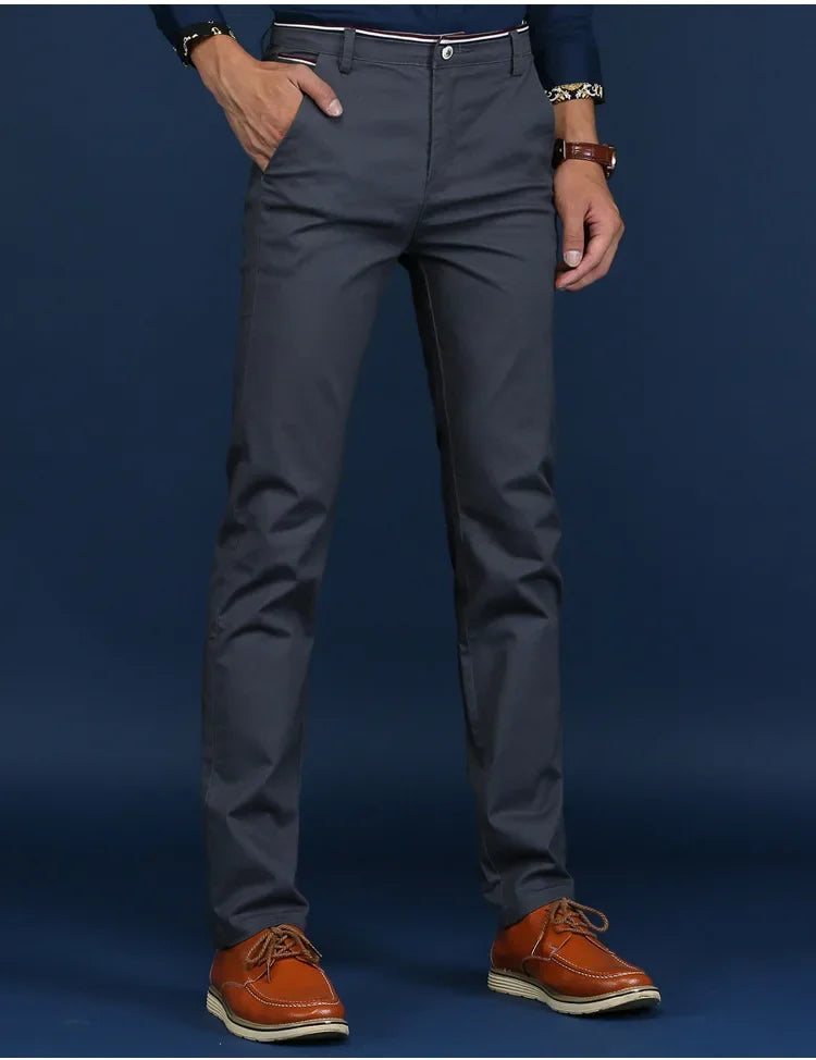 Classic Style Men Spring Summer Thin Casual Pants Fashion Business Cotton Solid Color Office Trousers High Quality Men Trousers