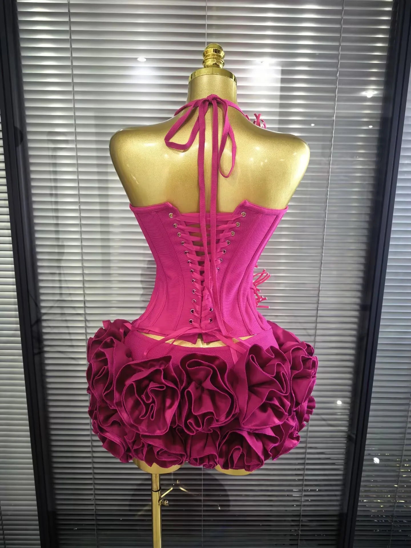 Red Color Women Sexy Halter Full Florals 2 Pieces Bodycon Mini Bandage Dress Celebrate Nightclub Party Birthday Dress