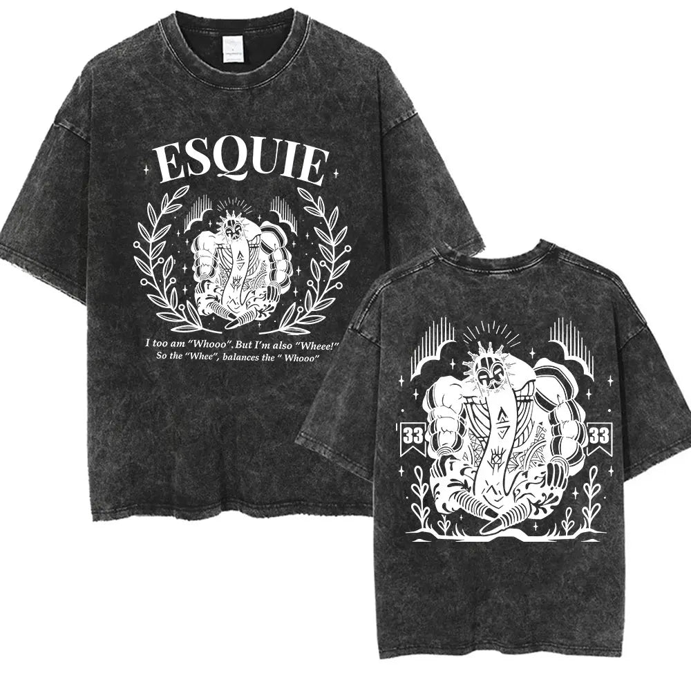 Game Clair Obscur Expédition 33 Vintage Washed T Shirts Men's Women Casual High Quality Oversized Cotton T-shirt Fans Streetwear