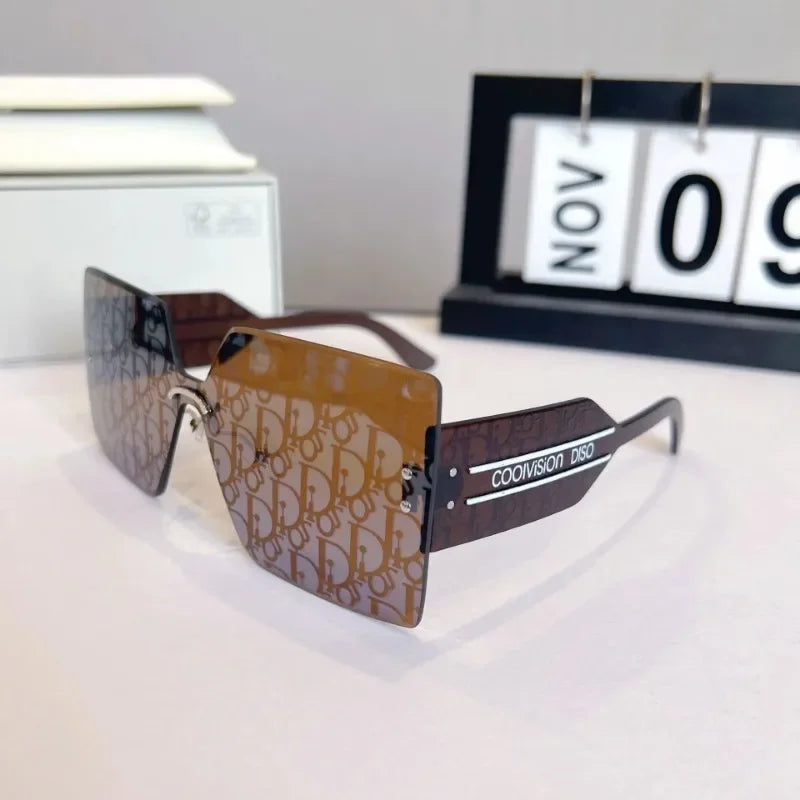Ins 2025 Luxury Designer UV400 Sunglasses Women Men New Trendy Square Rimless Sun Glasses Ladies Vintage Letters Gafas De Sol