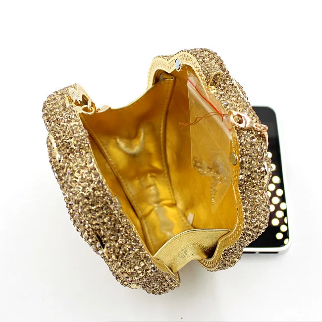 Exquisite Rose Design Crystal Bags Full Rhinestone Bag Hollow Metal Diamond Party Ladies Evening Bag