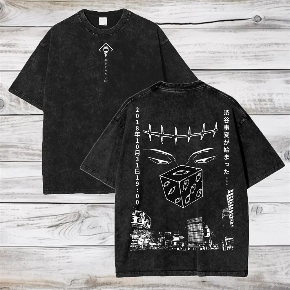 Gojo Satoru Jujutsu Kaisen Women Tshirt Washed Cotton T-shirt T Shirt Men Clothing Summer Short Sleeve Tees Streetwear